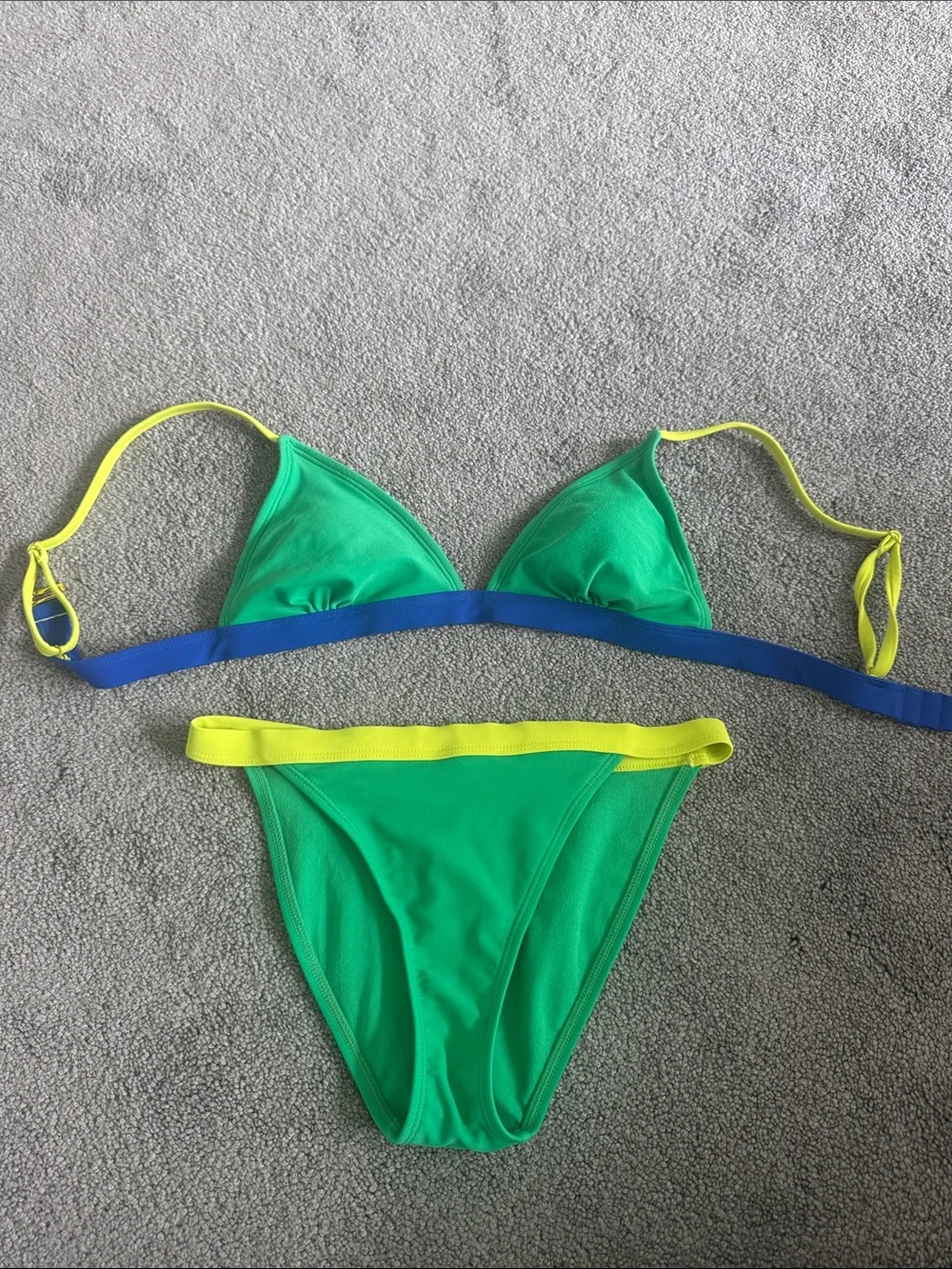 Target Green Bikini with Blue Band and Yellow Straps